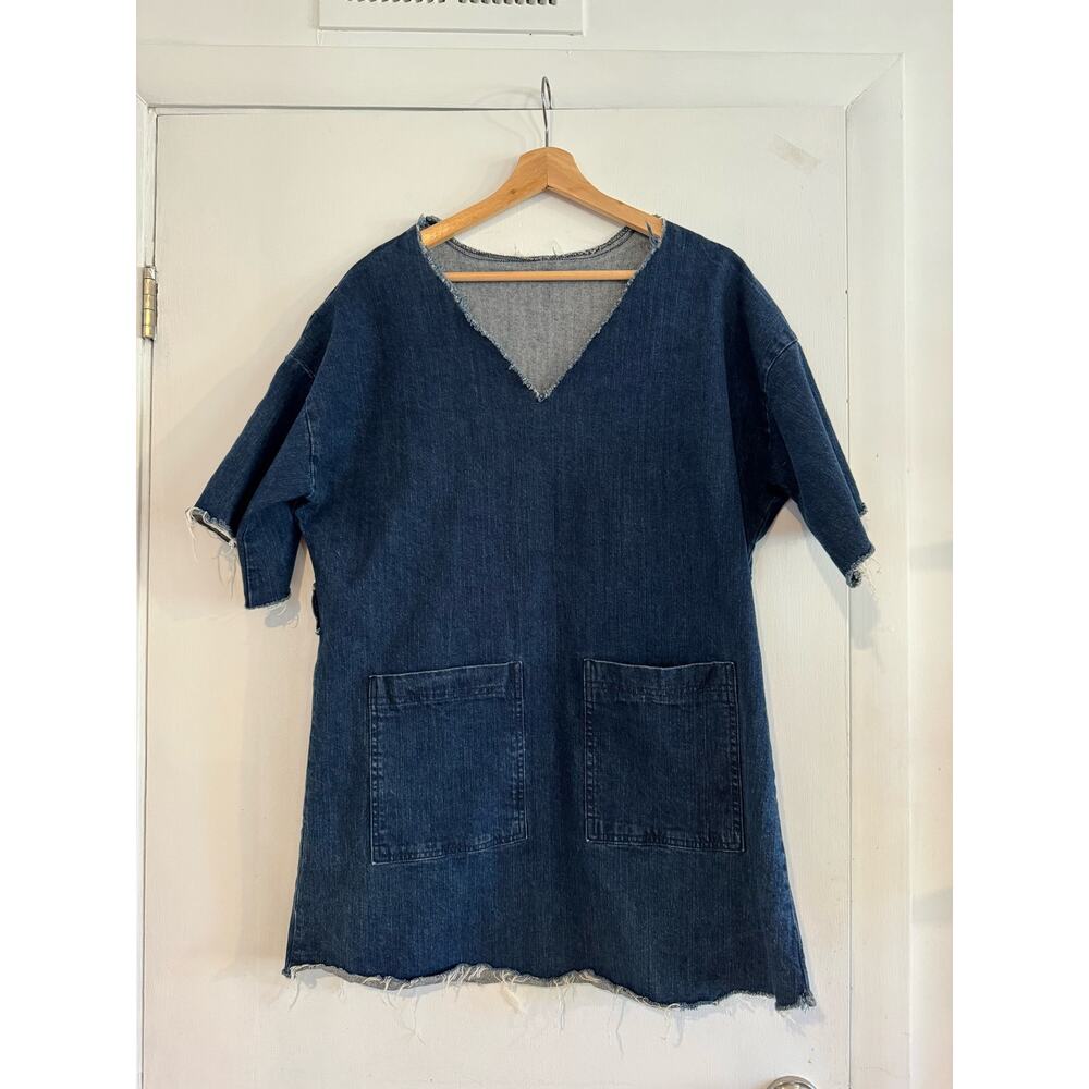Native Yourh Raw edge Denim mini dress v neck boxy M